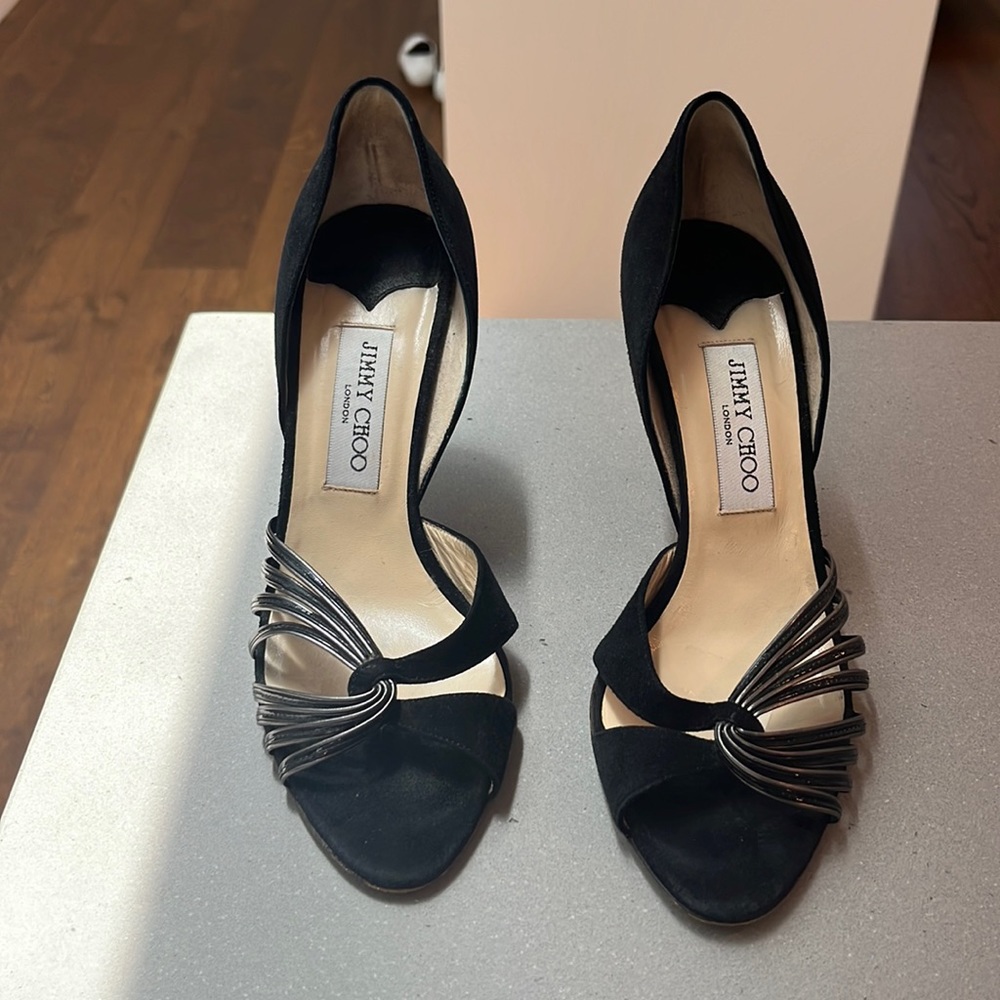 Jimmy Choo black suede stiletto sandals